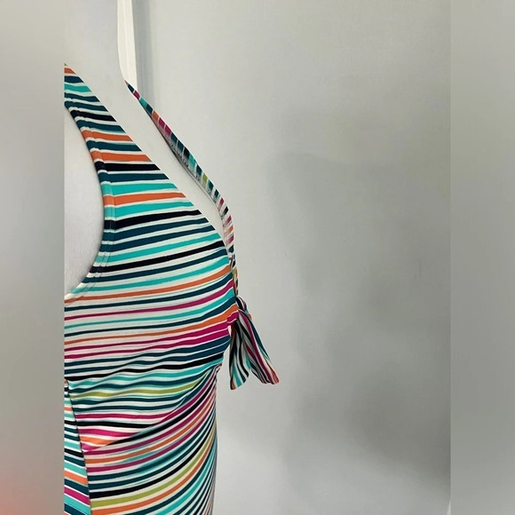 Vince Camuto Retro Striped Halter One-Piece Swimsuit Tie Front MultiColor 10 NWT - Picture 13 of 16